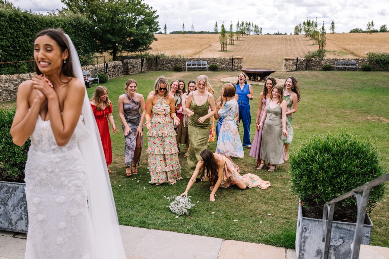 Bride throwing her bridal bouquet