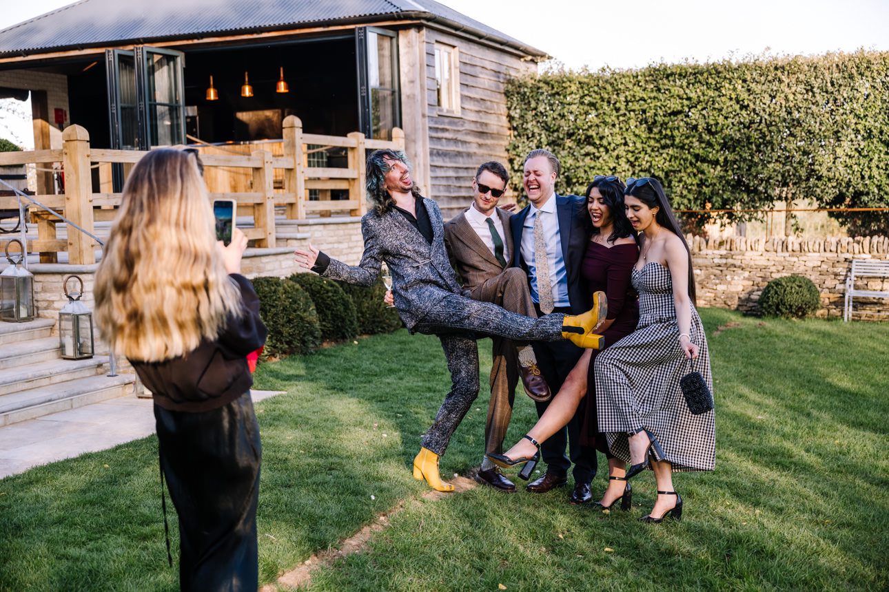 guests having fun at an outdoor wedding