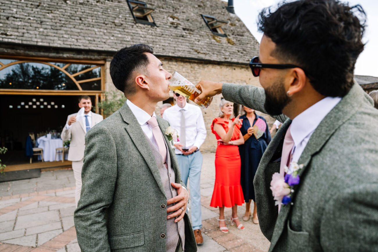 Celebration with drinks at wedding.
