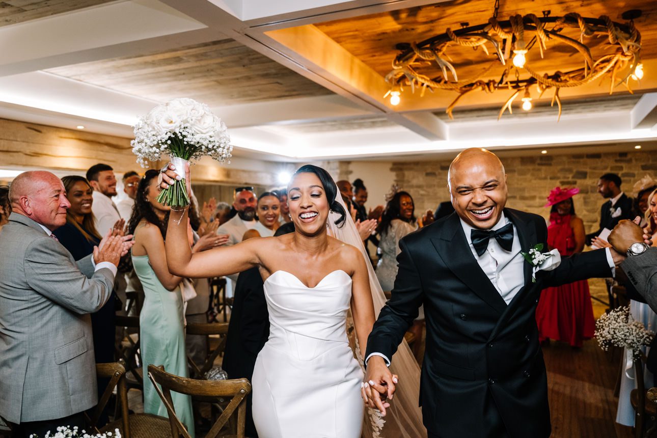bride and groom leaving ceremony