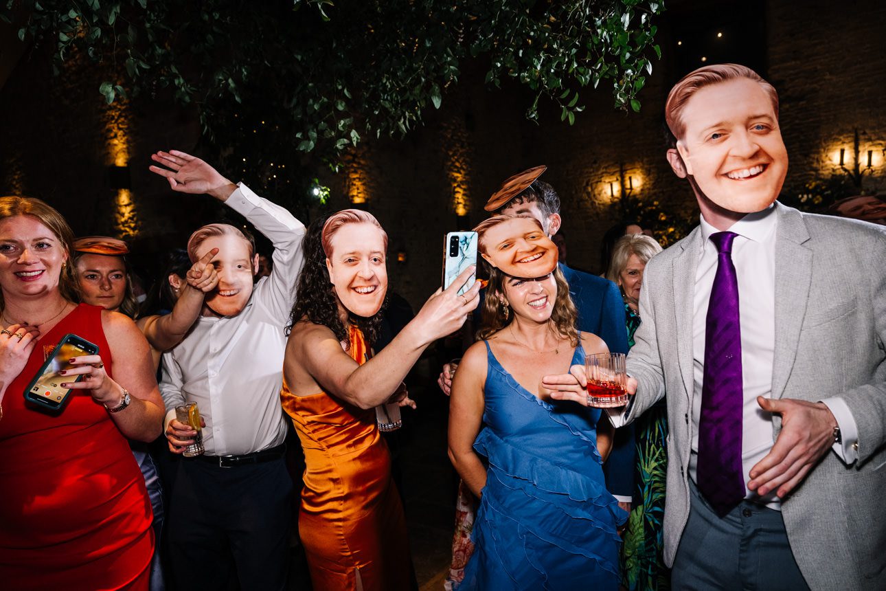 People celebrating at a wedding party.