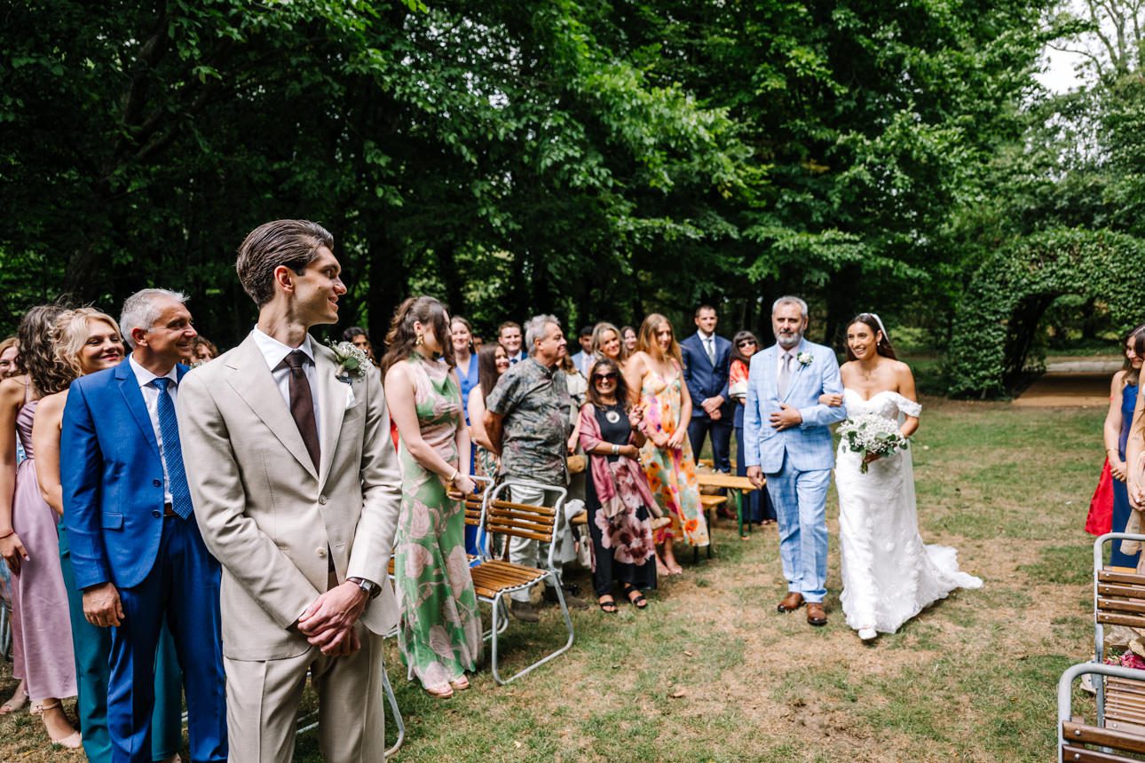 groom seeing bride at Cripps Barn wedding