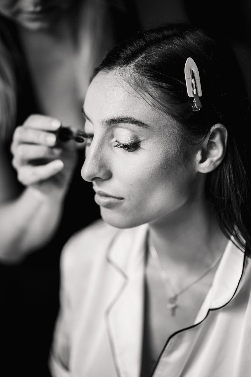 bride having makeup done in Cirencester wedding