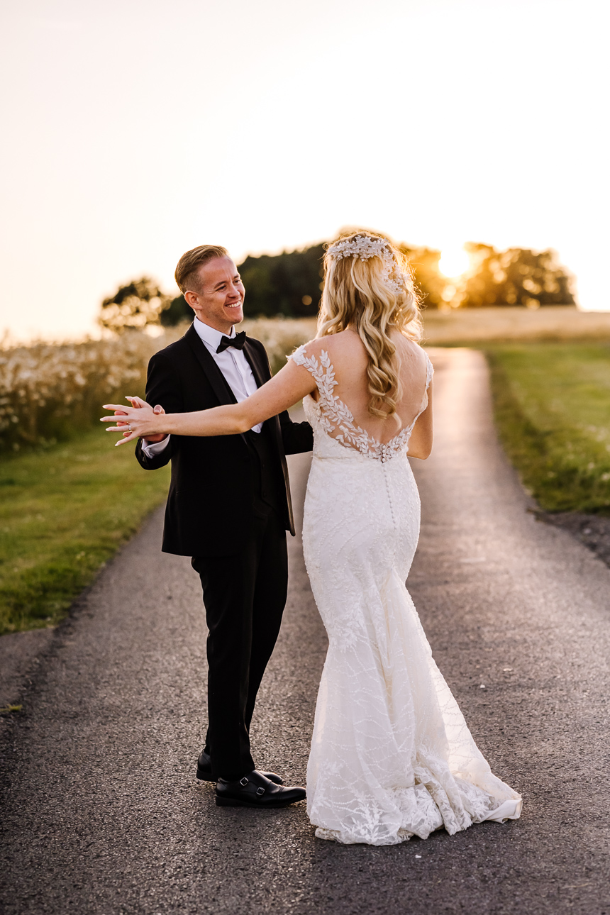 Kingscote Barn golden hour wedding photos