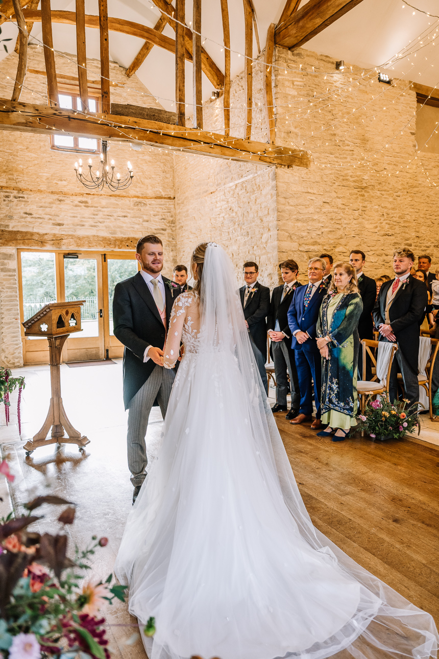 Kingscote Barn Wedding ceremony photos