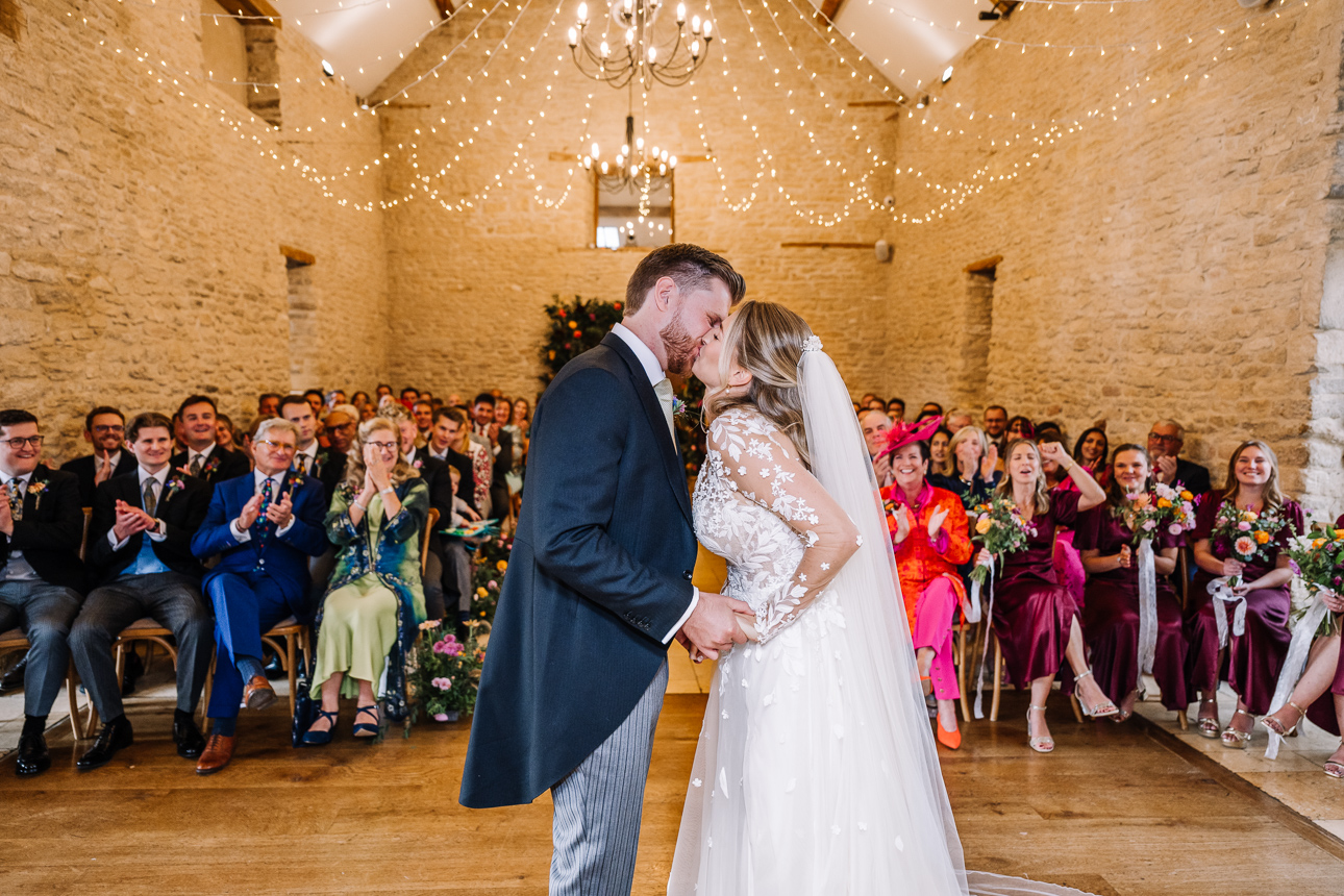 Kingscote Barn Wedding ceremony photos