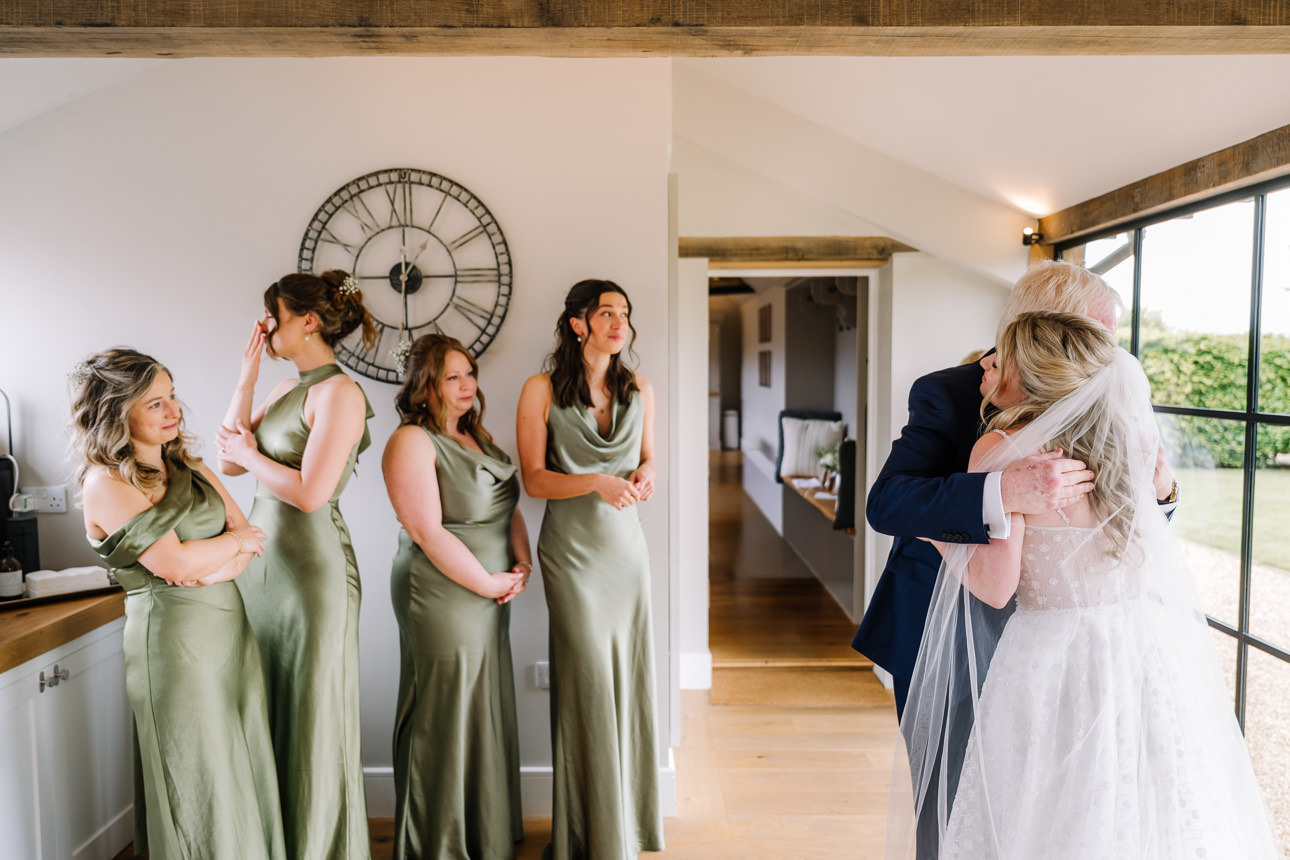 FLORA AND WILLIAM PRIMROSE HILL FARM SPRING WEDDING 17 Surprise dress reveal to Father of the Bride at primrose Hill Farm