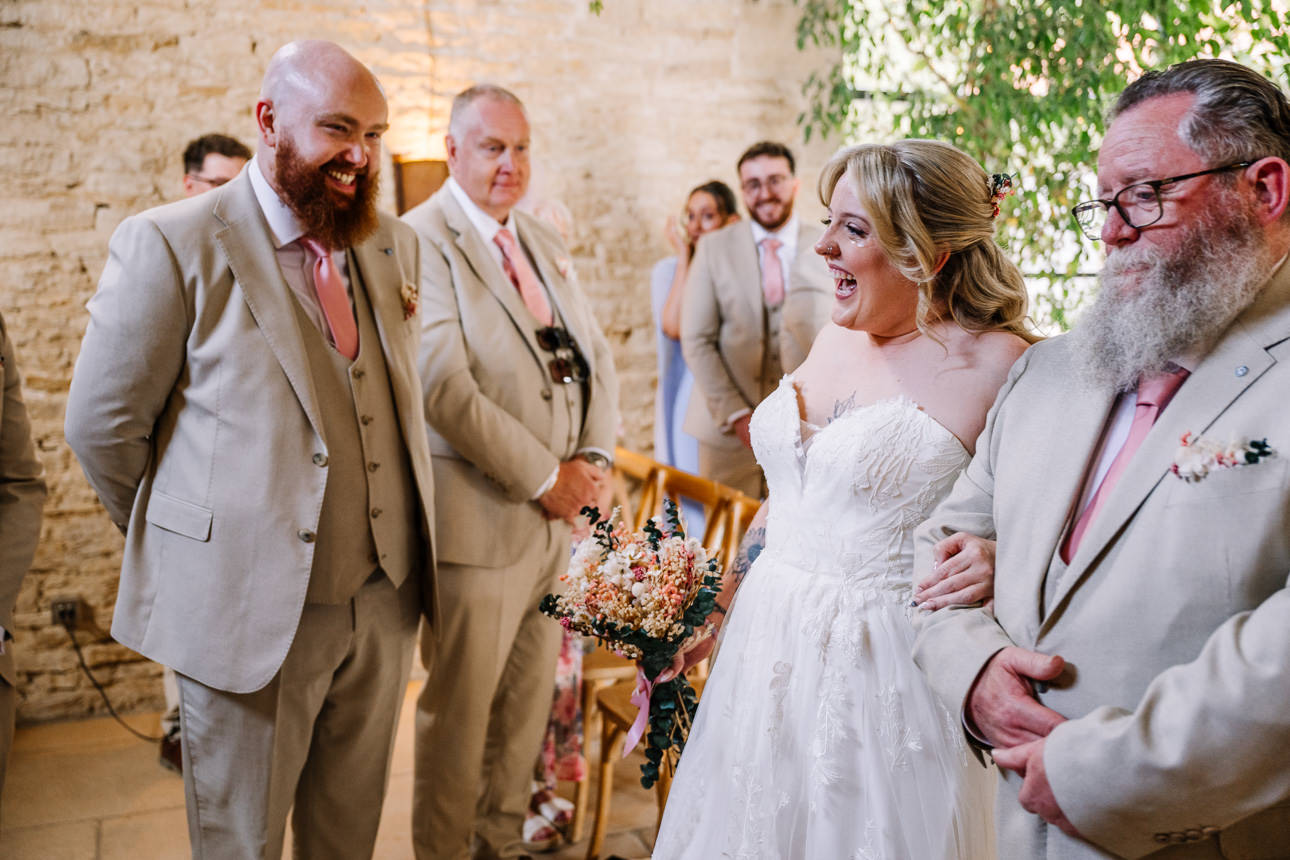 OLD GORE WEDDING PHOTOGRAPHER 38 bride seeing groom for the first time at wedding ceremony at old gore barn